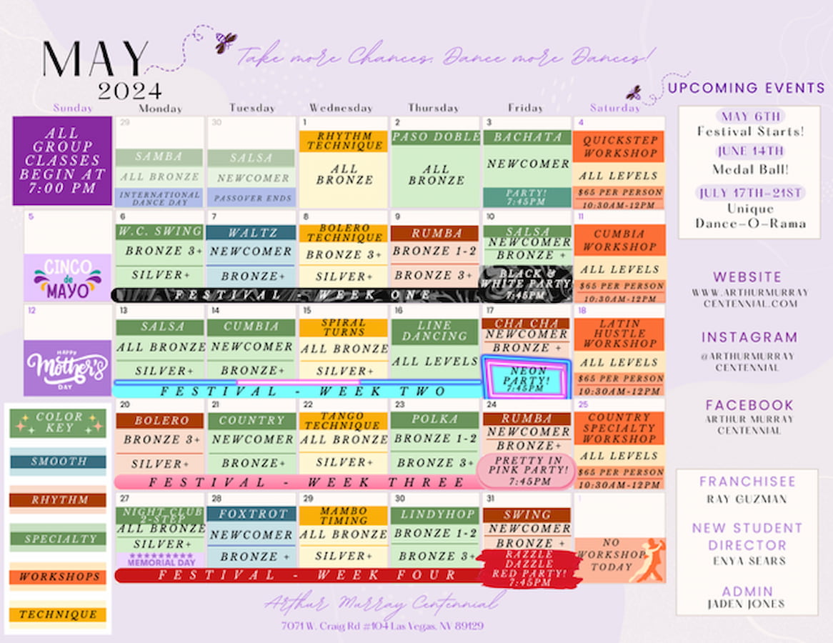 Arthur Murray Centennial Class Calendar